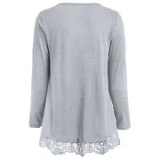 Charming Lace pliced Hem Long leeve Gray T-hirt For Women - Gray Fansmadedirect