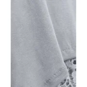 Charming Lace pliced Hem Long leeve Gray T-hirt For Women - Gray Fansmadedirect