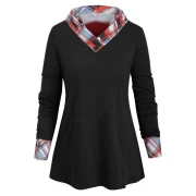 Checked Panel Hooded Long leeve Top - Black Fansmadedirect