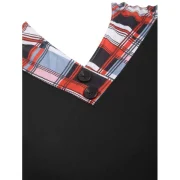 Checked Panel Hooded Long leeve Top - Black Fansmadedirect