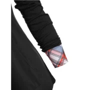 Checked Panel Hooded Long leeve Top - Black Fansmadedirect