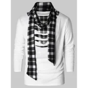 Checked Print Destroyed Scarf Collar T-shirt - White Fansmadedirect