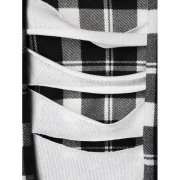 Checked Print Destroyed Scarf Collar T-shirt - White Fansmadedirect