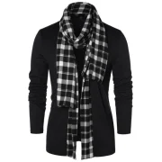 Checked Print Open Front Longline Cardigan - Black Fansmadedirect