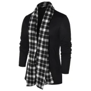 Checked Print Open Front Longline Cardigan - Black Fansmadedirect
