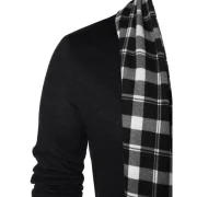 Checked Print Open Front Longline Cardigan - Black Fansmadedirect
