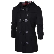 Checked Print Panel Hooded Duffle Coat - Black Fansmadedirect