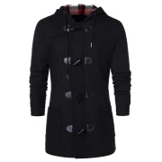 Checked Print Panel Hooded Duffle Coat - Black Fansmadedirect