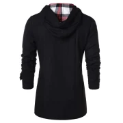 Checked Print Panel Hooded Duffle Coat - Black Fansmadedirect