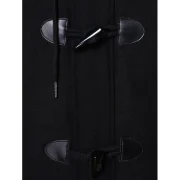 Checked Print Panel Hooded Duffle Coat - Black Fansmadedirect