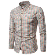 Checked Print Turndown Collar Button Up hirt - Khaki Fansmadedirect