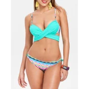 Cheeky Spaghetti Strap Geometric Bikini Set For Women - ake Blue Fansmadedirect