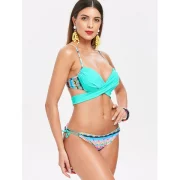 Cheeky Spaghetti Strap Geometric Bikini Set For Women - ake Blue Fansmadedirect
