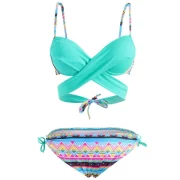 Cheeky Spaghetti Strap Geometric Bikini Set For Women - ake Blue Fansmadedirect