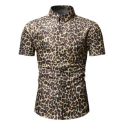 Cheetah Print Casual Short Sleeves Shirt - Tan Fansmadedirect