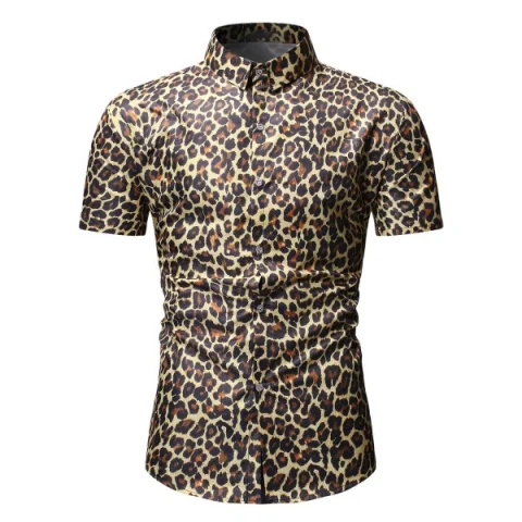 Cheetah Print Casual Short Sleeves Shirt - Tan Fansmadedirect
