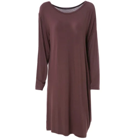 Chic Solid Color Skew Neck Long Sleeve Loose Dress For Women - Dun Fansmadedirect