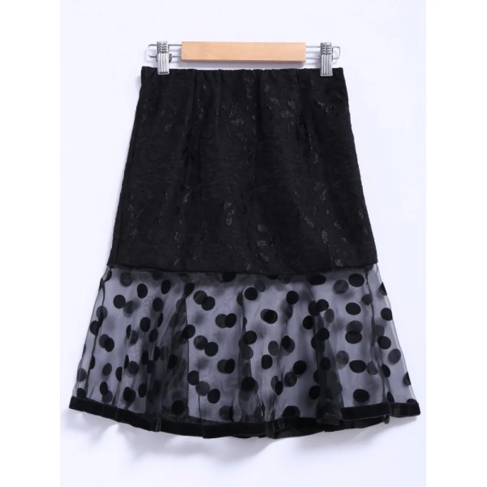 Chic Style Organza Splicing Polka Dot Print Ruffles Black Women's Skirt - Black Fansmadedirect
