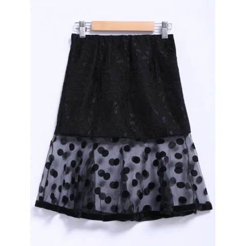 Chic Style Organza Splicing Polka Dot Print Ruffles Black Women's Skirt - Black Fansmadedirect