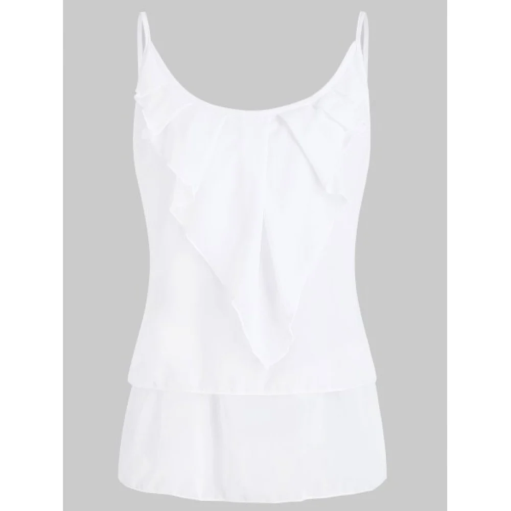 Chiffon Flounce Overlap Cami Tank Top - White Fansmadedirect
