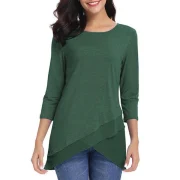 Chiffon Panel Asymmetric Round Neck Tee - Green Fansmadedirect