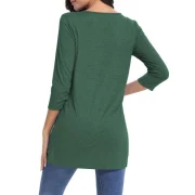 Chiffon Panel Asymmetric Round Neck Tee - Green Fansmadedirect