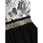 Chiffon Panel equin Waist High Low Dress - Black Fansmadedirect