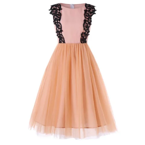 Chiffon Panel High Waisted Sleeveless Dress - Apricot Fansmadedirect