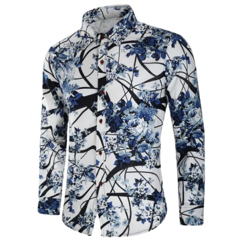 Chinese Painting Flowers Print Casual Shirt - Fansmadedirect