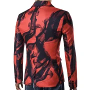 Chinese Style Ink Painting Print One Button Pocket Blazer - Red Fansmadedirect