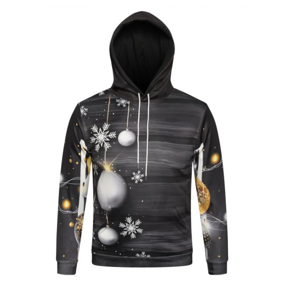 Christmas Ball nowflake Print Pullover Hoodie - Black Fansmadedirect