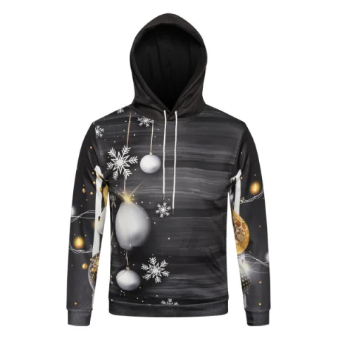 Christmas Ball nowflake Print Pullover Hoodie - Black Fansmadedirect