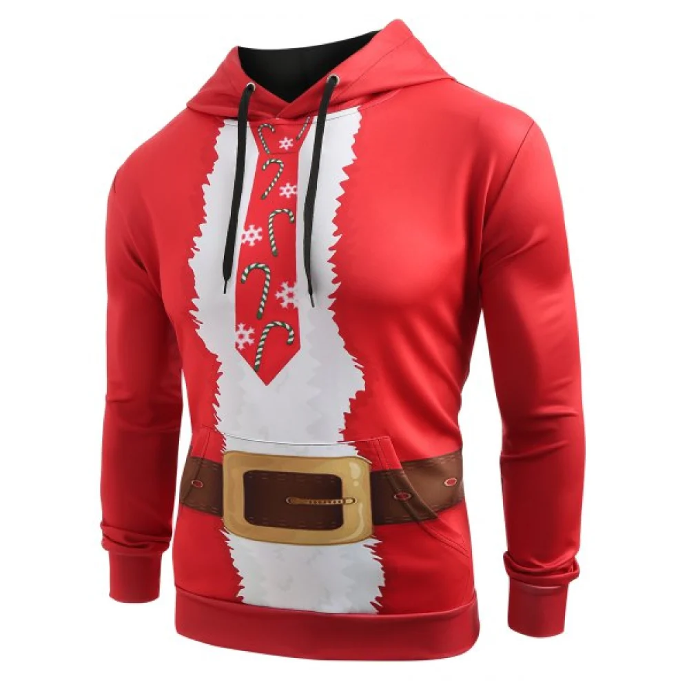 Christmas Belt Candy Pattern Casual Hoodie - Rosso Red Fansmadedirect
