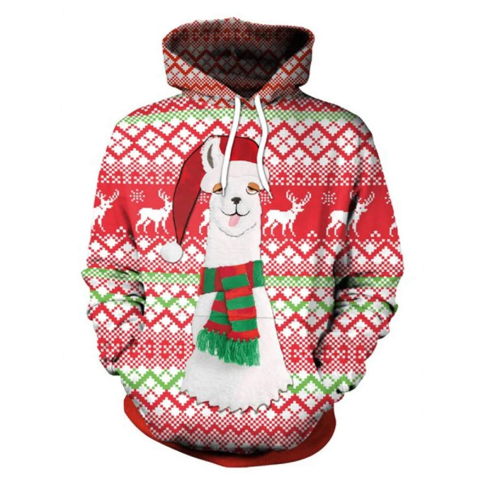 Christmas Cap Print Pullover Hoodie - Red Fansmadedirect