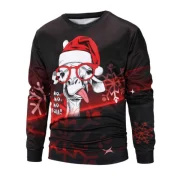 Christmas Cap Sheep Print Pullover Sweatshirt - Black Fansmadedirect