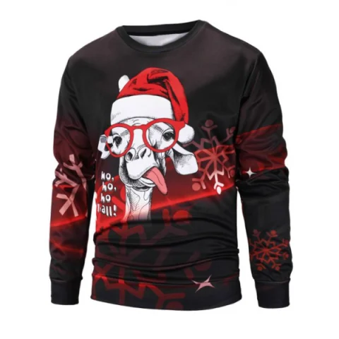 Christmas Cap Sheep Print Pullover Sweatshirt - Black Fansmadedirect