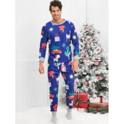 Christmas Cartoon Animal Print Family Pajama Sets - Blue Dad Fansmadedirect