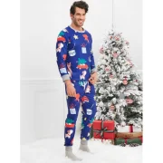 Christmas Cartoon Animal Print Family Pajama Sets - Blue Dad Fansmadedirect
