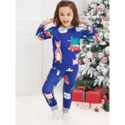 Christmas Cartoon Animal Print Family Pajama Sets - Blue Dad Fansmadedirect