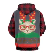 Christmas Cat Print Long Sleeve Hoodie - Fansmadedirect