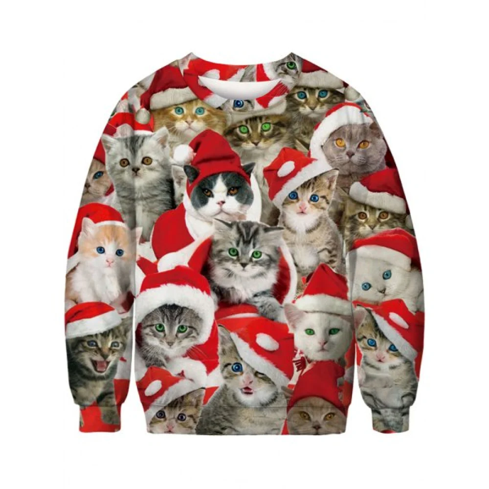 Christmas Cats Pattern Crew Neck weatshirt - Fansmadedirect