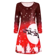 Christmas Deer ong Sleeve Dress - Red Fansmadedirect