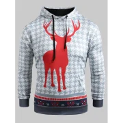 Christmas Deer Pattern Kangaroo Pocket Hoodie - Fansmadedirect