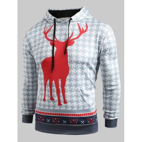 Christmas Deer Pattern Kangaroo Pocket Hoodie - Fansmadedirect