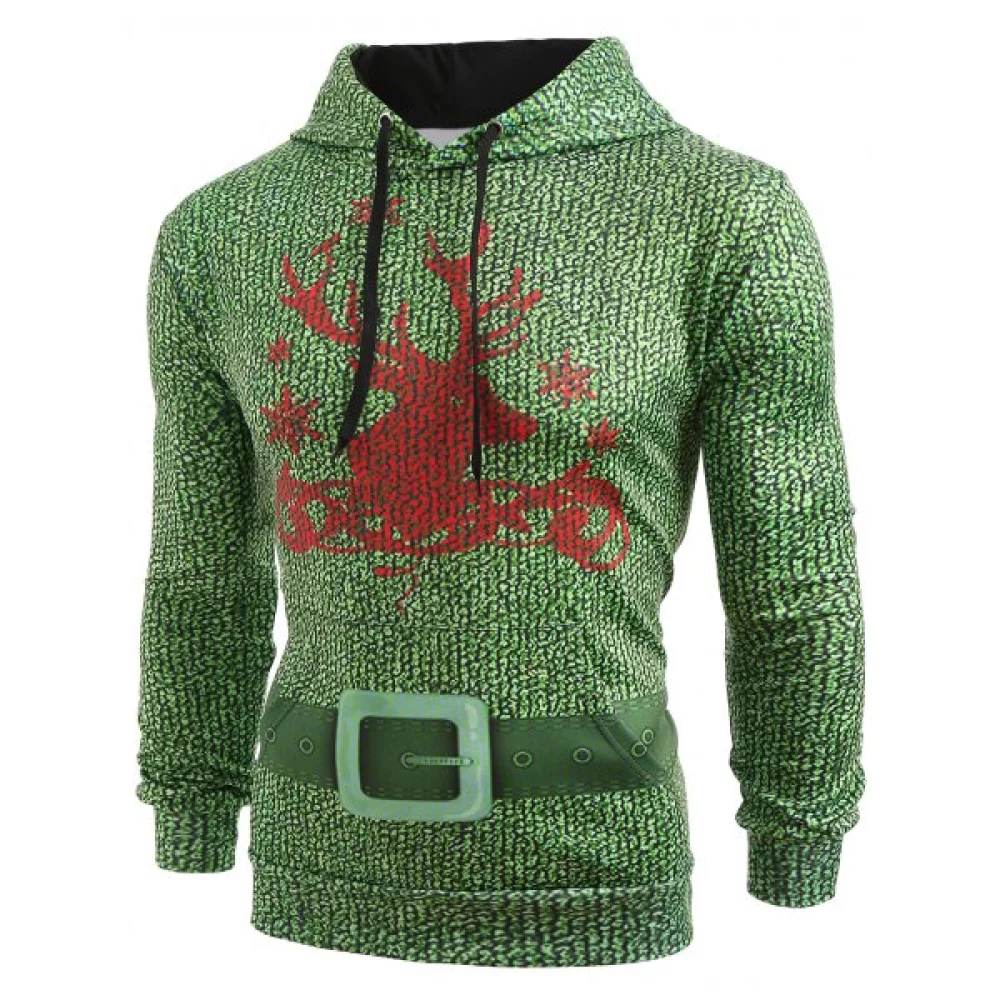 Christmas Deer Pattern Long Sleeve Hoodie - Fansmadedirect