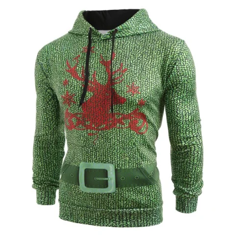 Christmas Deer Pattern Long Sleeve Hoodie - Fansmadedirect