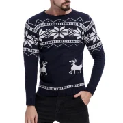 Christmas Deer Pattern Pullover Sweater - idnight Blue Fansmadedirect