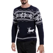 Christmas Deer Pattern Pullover Sweater - idnight Blue Fansmadedirect