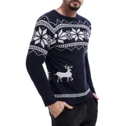 Christmas Deer Pattern Pullover Sweater - idnight Blue Fansmadedirect