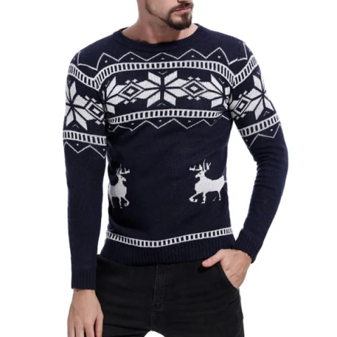 Christmas Deer Pattern Pullover Sweater - idnight Blue Fansmadedirect